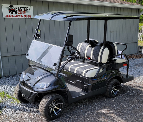 2024 Icon EV i40 Raven Black LSV 2 Tone Seats 48 Volt AGM Batteries 4 Passenger Golf Cart