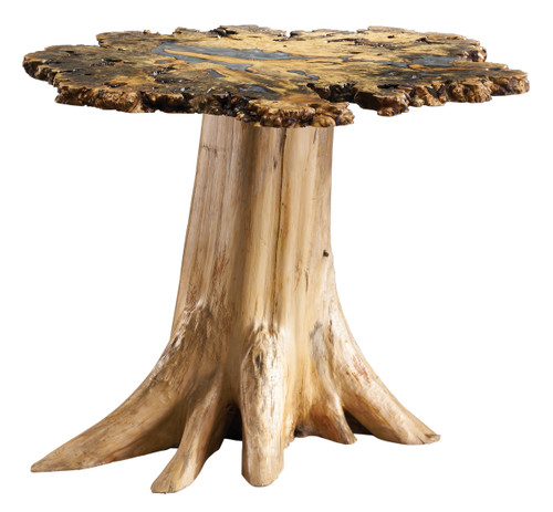 Buckeye Burl 42" Pub Table with white Cedar Stump Base