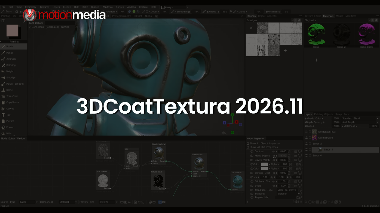 3DCoatTextura 2026.11 Adds GPU Node-Based Texturing, Procedural Materials, and GLB Export