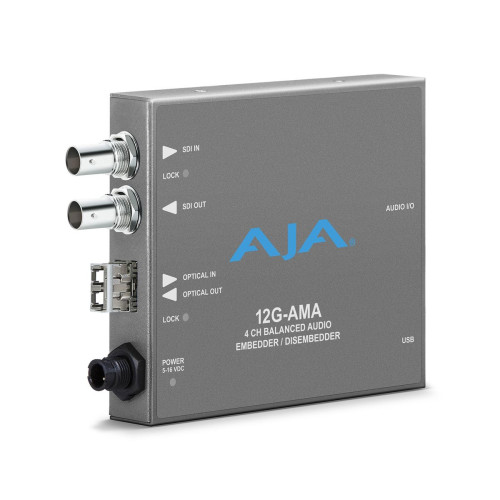 Product image one of AJA 12G-AMA-T 4-Channel 12G-SDI Balanced Analog Audio Embedder/Disembedder with LC Fiber Transmitter SFP