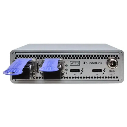 Product image one of ATTO ThunderLink (model 3102) dual-port Thunderbolt 3/4 (TB5 compatible) to SFP+ optical dual-port 10Gb Ethernet Adapter