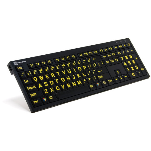 Product image one of NERO Slim Line Series - LargePrint Yellow on Black - PC US Keyboard (includes Logic Light)