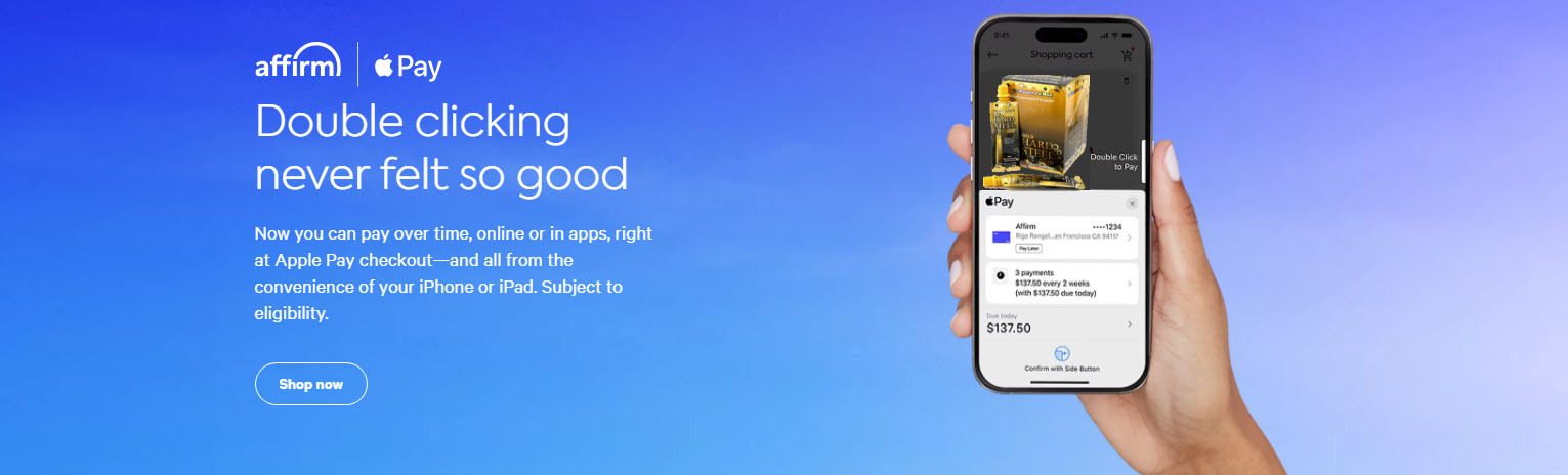 Affirm and Apple Pay finance at checkout at supercoreintl.com