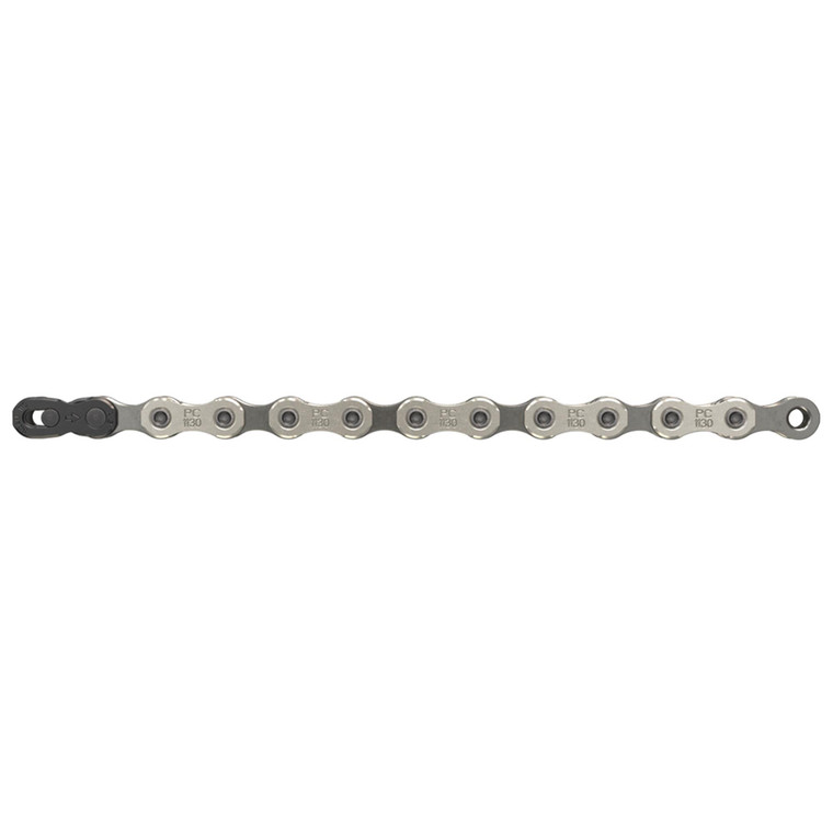 Sram: <p><strong>ALL COMPATIBLE - ALL AFFORDABLE</strong></p> <p>The PC-1130 chain is an affordable, lightweight and precise option for all 11-speed groupsets.</p><p><strong>FEATURES</strong></p><ul><li>SRAM Road 11-speed compatible</li><li>Strong, precise and lightweight</li><li>PowerLock&reg; connecting link</li><li>ISO 4210 compliant. See Declaration of Conformity for details</li></ul> <p><span style="text-decoration: underline;"><strong>SPECIFICATIONS<br /></strong></span><br /><strong>Compat - Speed (CN)</strong> 11s<br /><strong>Chain length (links)</strong> 114/120 links<br /><strong>Colour - Outer link</strong> Silver<br /><strong>Colour - Inner link</strong> Grey<br /><strong>Chain connector</strong> PowerLock<br /><strong>Inner link finish</strong> Polished<br /><strong>Outer link finish</strong> Nickel<br /><strong>Pin variant</strong> Solid Pin<br /><strong>Pin treatment</strong> Chrome Hardened<br /><strong>Part Weight(g)</strong> 259g (114), 273g (120)</p>