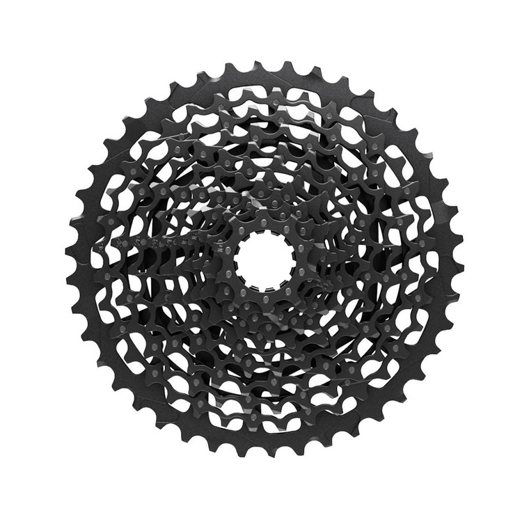 Sram: <p>FULL PIN&trade;<br />FULL PIN&trade; technology uses ten lightweight, stamped steel cogs and one 42t aluminium cog held together with 123 high-strength stainless steel pins. The result: a cassette that&rsquo;s light, durable and equipped with SRAM&rsquo;s super wide 10-42t gear range that&rsquo;s a perfect fit for any ride. The open design similar to our X-DOME&trade; cassette aids in mud clearance, giving you cleaner shifting performance and longer component life.</p><p>THINGS TO REMEMBER<br />This XG-1175 cassette is an integral part of the SRAM 1x&trade; drivetrain system. NO COMPROMISES.<br />FULL PIN&trade; technology uses ten lightweight, stamped steel cogs and one 42t aluminium cog held together with 123 high-strength stainless steel pins<br />Super wide 10-42t gear range&mdash;a perfect fit for any ride<br />Optimized gear steps across entire range<br />Open design aids in mud clearance</p><p>FEATURES AND BENEFITS<br />FULL PIN&trade; technology<br />Aluminium 42t cog<br />XD&trade; driver body creates more stable hub connection<br />ISO 4210 compliant. See Declaration of Conformity for details.</p><p>SPECIFICATIONS<br />Speed (CS): 11s<br />Gearing: 10-42t<br />Cog finish (Cassette): Black<br />Technology (Cassette: XG<br />Cog sizes: 10-42t:10,12,14,16,18,21,24,28,32,36,42<br />Cogs on cluster: 11</p>