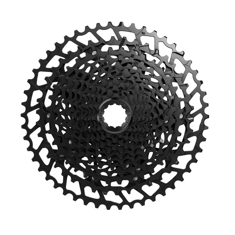 Sram: <p>START WITH EAGLE&trade;<br />Ride anywhere with the wide-range PG-1230, 11 to 50-tooth Eagle&trade; cassette. The NX cassette gives riders every bit of the climbing range that the Eagle&trade; ecosystem affords with a simple upgrade to splined-drive body wheels. The PG-1230 is the only Eagle&trade; cassette designed to be durable enough to withstand the increased demands of E-MTB applications and a perfect solution to heavy-duty use and abuse.</p><p>THINGS TO REMEMBER<br />&bull; Eagle&trade; technology provides an expanded, optimum, gear range making you fast on the flats, giving you control on the climbs and unleashing your speed on the descents.<br />&bull; Eagle&trade; is a complete drivetrain system that was developed to be an integrated high-performance ecosystem. The engineering and testing that went into the development provide for maximum performance, safety, and long-term durability to ensure a great consumer ride experience. We guarantee this performance when Eagle&trade; drivetrains are used as a complete ecosystem. For additional information, please contact your SRAM Sales Contact.<br />&bull; The PG-1230 is the only Eagle&trade; cassette that meets our durability requirements for E-MTB applications.</p><p>FEATURES AND BENEFITS<br />&bull; Compatible with a splined driver body.<br />&bull; This PG-1230 cassette is an integral part of the SRAM Eagle&trade; drivetrain Ecosystem.<br />&bull; Wide 11-50t gear range&mdash;a perfect fit for any ride. Optimized gear steps across entire range.</p><p>SPECIFICATIONS<br />Speed (CS):&nbsp; 12s<br />Gearing:&nbsp; 11-50t<br />Cog finish (Cassette):&nbsp; Black<br />Technology (Cassette):&nbsp; PG<br />Cog sizes:&nbsp; 11-50t:11,13,15,17,19,22,25,28,32,36,42,50</p>