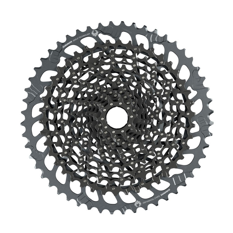 Sram: <p>FULL PIN</p> <p>The new 10-52 Eagle cassette for riders who prioritize all day function over anything else. With an expanded, 520-percent gear range giving riders more ability to spin and recover on the burliest climbs. Featuring FULL PIN&trade; technology that uses lightweight, precision engineered steel cogs permanently connected with high-strength stainless steel pins. An open design similar to our X-DOME&trade; cassette that aids in mud clearance, giving riders crisp shifting performance and longer component life.</p><p><span style="text-decoration: underline;"><strong>FEATURES</strong></span></p><ul><li>520-percent gear range utilizing the industry standard XD&trade; hub driver.</li><li>Light and strong FULL PIN&trade; technology similar to X-DOME&trade; bringing true 1x gear range to more riders and builds.</li><li>Lunar and black colorway makes the XG-1275 cassette right at home on any build.</li></ul> <p><span style="text-decoration: underline;"><strong>SPECIFICATIONS</strong></span><br /><strong>Speed (CS):</strong> 12s<br /><strong>Gearing:</strong> 10-52t<br /><strong>Cog finish (Cassette):</strong> Black<br /><strong>Technology (Cassette):</strong> XG<br /><strong>Cog sizes:</strong> 10-52t:10,12,14,16,18,21,24,28,32,36,42,52<br /><strong>Driver body interface:</strong> XD</p>