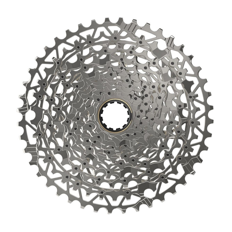 Sram: <p><strong>OVERVIEW</strong><br />Make that daily ride from your front door a little spicier with some dirt. The 440% range of the XPLR XG-1251 cassette provides smooth gear progression when you&rsquo;re sweating up gravel climbs, and tight jumps on the high end for when it&rsquo;s time to drill it on asphalt. Shift features on each cog are optimized for electronic shifting, so you&rsquo;ll get fast, smooth and precise shifts every time.</p><p><strong>FEATURES</strong></p><ul><li>X-Range gearing gives you more range and a smoother gear progression, so you&rsquo;re always in the right gear</li><li>440% range gives the coverage 1x gravel riders want</li><li>For use with XPLR 1x rear derailleurs</li><li>Compatible with Flattop chains</li><li>Compatible with XDR driver body</li><li>MINI CLUSTER technology for light weight and durability</li></ul>  <p><strong><span style="text-decoration: underline;">SPECIFICATIONS</span><br /></strong><br /><strong>Speed (CS) </strong>12s<br /><strong>Gearing</strong>10-44t<br /><strong>Cog finish (Cassette)</strong> Nickel Chrome<br /><strong>Technology (Cassette)</strong> XG<br /><strong>Cog sizes</strong> 10-44t:10,11,13,15,17,19,21,24,28,32,38,44<br /><strong>Driver body interface</strong> XDR</p>