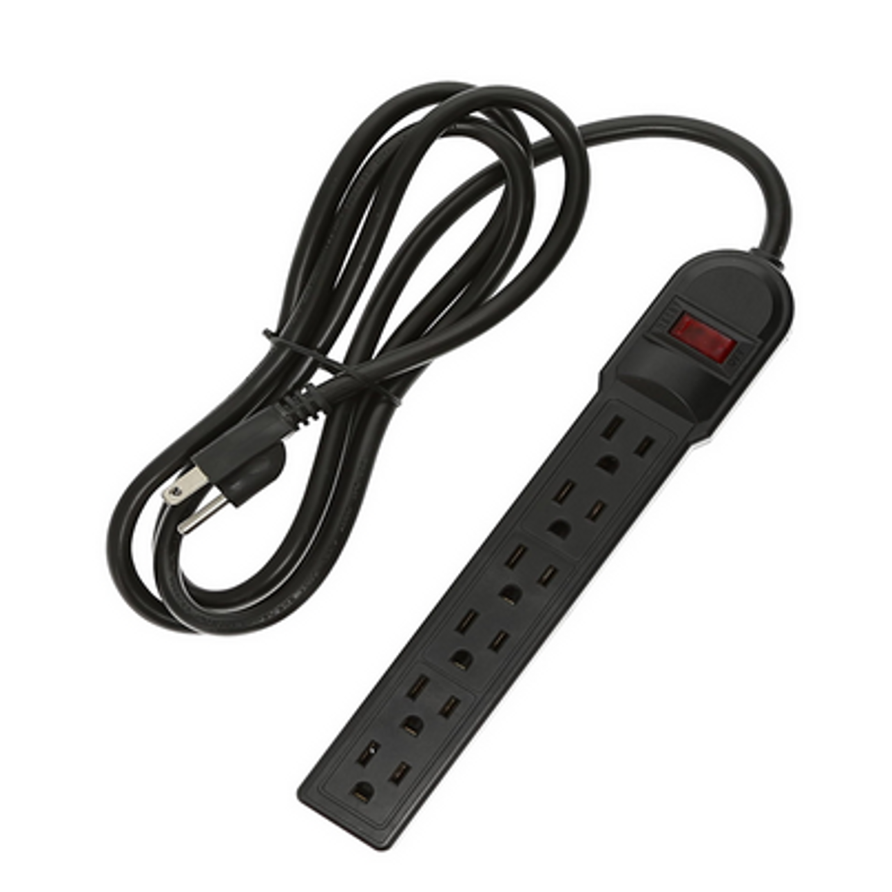 6 Outlet Perpendicular Type Power Strip with 12 ft. Cord, Black