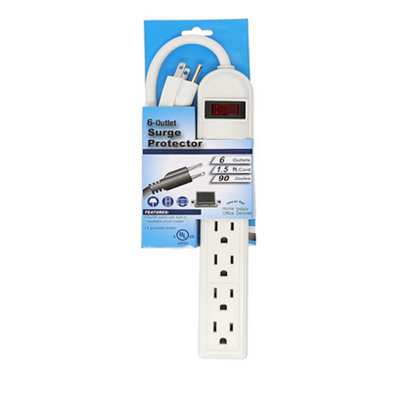 6 Outlet Surge Protector Power Strip w/ 1.5 ft. Cord - White