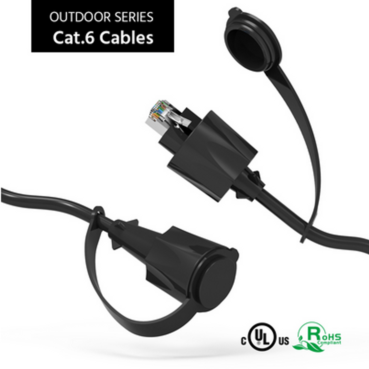 3 ft. Cat6 RJ45 STP Industrial & Outdoor Patch Cable with Dust Cap, Black