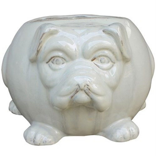 15in Bulldog Planter Light Cre