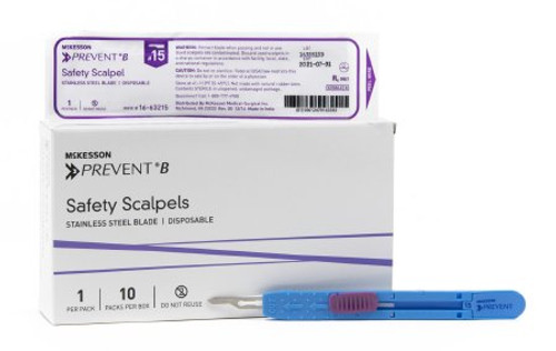 McKesson Prevent B Safety Scalpel Size 11 Stainless Steel / Plastic Plastic Sterile Disposable 16-63211 Box/10