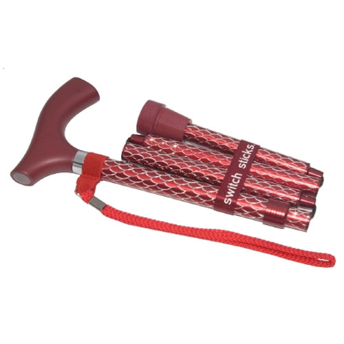 Folding Cane Switch Sticks Aluminum 32 to 37 Inch Engraved Ruby Red 502-2000-5204 Each/1