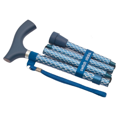 Folding Cane Switch Sticks Aluminum 32 to 37 Inch Engraved Azure Blue 502-2000-5200 Each/1