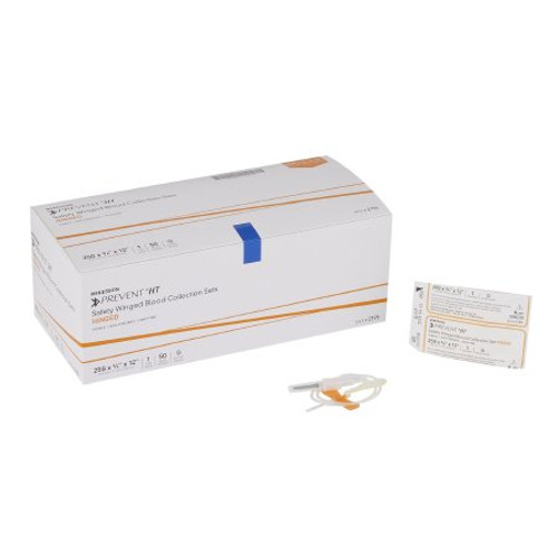 Prevent Blood Collection Set 25 Gauge 3/4 Inch Needle Length Safety Needle 12 Inch Tubing Sterile 2195 Box/50