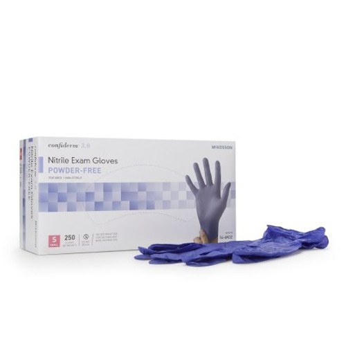Exam Glove McKesson Confiderm 3.0 NonSterile Blue Powder Free Nitrile Ambidextrous Textured Fingertips Not Chemo Approved Small 14-6N32 Case/2500