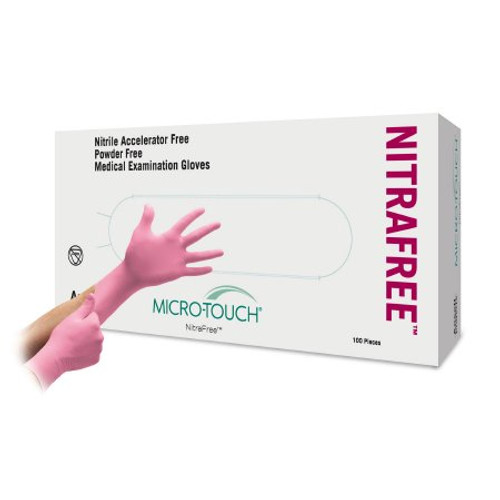 Exam Glove Micro-Touch NitraFree NonSterile Pink Powder Free Nitrile Ambidextrous Textured Fingertips Chemo Tested Medium 6034512 Box/100