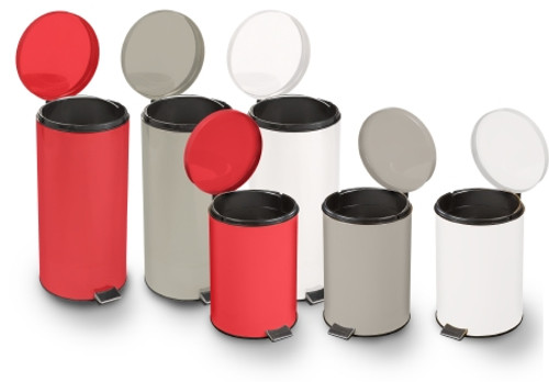 Trash Can with Plastic Liner entrust 32 Quart Beige Steel Step On Round 81-45268 Each/1