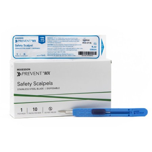 McKesson Prevent MX Safety Scalpel Size 15 Stainless Steel / Plastic Plastic Sterile Disposable 1645 Case/500
