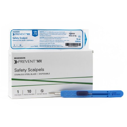 McKesson Prevent MX Safety Scalpel Size 15 Stainless Steel / Plastic Plastic Sterile Disposable 1645 Case/500 McKesson Prevent MX Safety Scalpel Size 15 Stainless Steel / Plastic Plastic Sterile Disposable 1645 Case/500