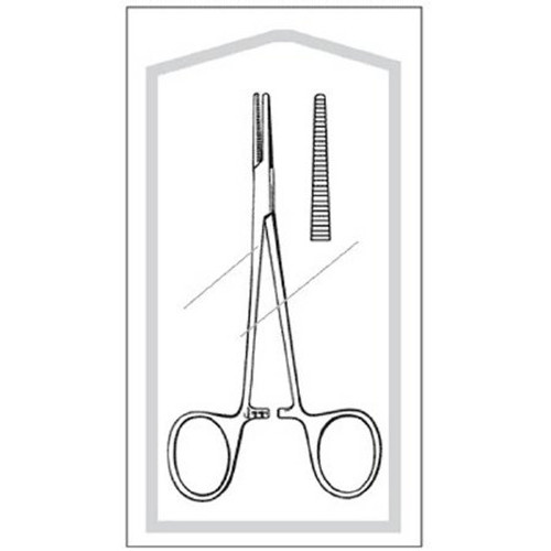 Hemostatic Forceps Econo Halsted-Mosquito 5 Inch Floor Grade Stainless Steel Sterile Ratchet Lock Finger Ring Handle Straight Serrated Tip 96-2537 Case/25