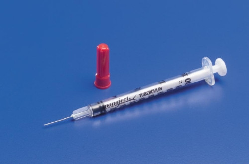 Insulin Syringe with Needle Monoject 1 mL 27 Gauge 1/2 Inch Detachable Needle Without Safety 8881501970 Box/100