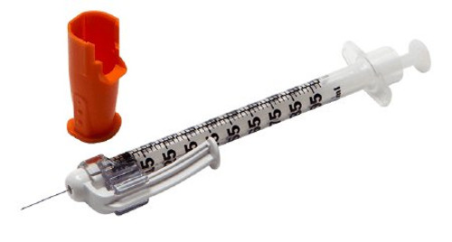 Insulin Syringe with Needle SafetyGlide 0.5 mL 31 Gauge 6 mm Attached Needle Sliding Safety Needle 328447 Box/100