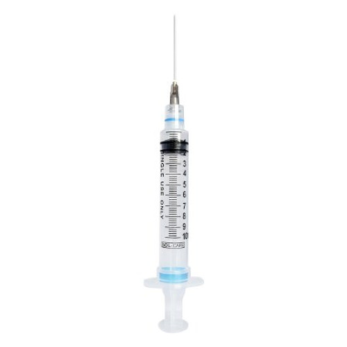 Syringe with Hypodermic Needle Sol-Care 10 mL 22 Gauge 1-1/2 Inch Detachable Needle Retractable Needle 160076IM Box/100