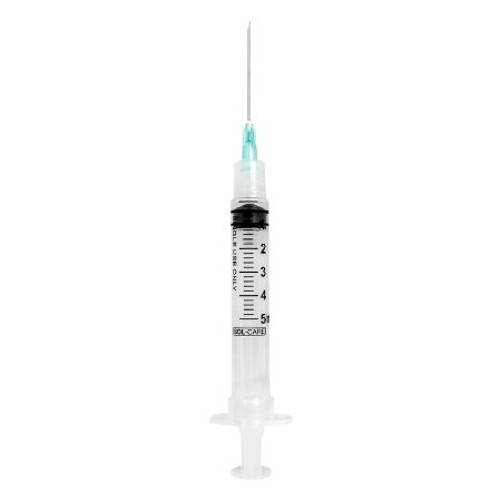 Syringe with Hypodermic Needle Sol-Care 5 mL 21 Gauge 1 Inch Detachable Needle Retractable Needle 140075IM Case/1200