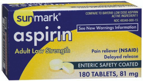 Pain Relief sunmark 81 mg Strength Tablet 180 per Bottle 2207603 BT/180