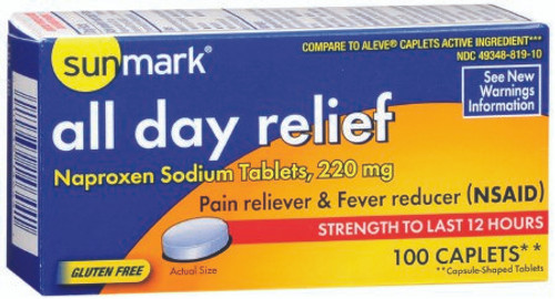 Pain Relief sunmark 220 mg Strength Caplet 100 per Box 2139046 BT/100