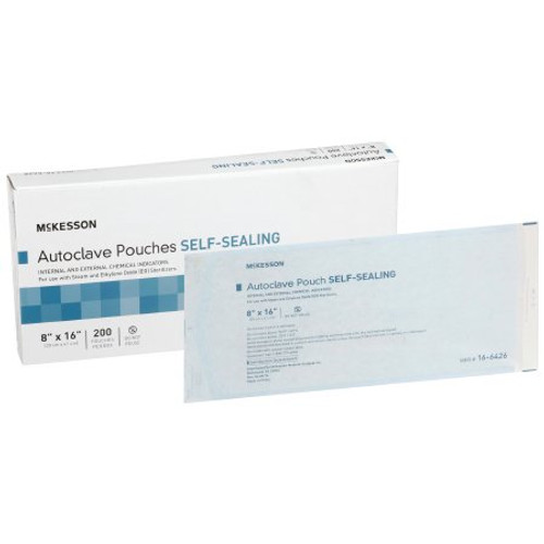 Sterilization Pouch McKesson EO Gas / Steam 8 X 16 Inch Transparent Blue / White Self Seal Paper / Film 16-6426 Box/200