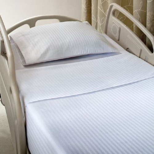 Bed Sheet Savannah Stripe Flat 66 X 115 Inch White Cotton 70% / Polyester 30% Reusable 16333900 DZ/12