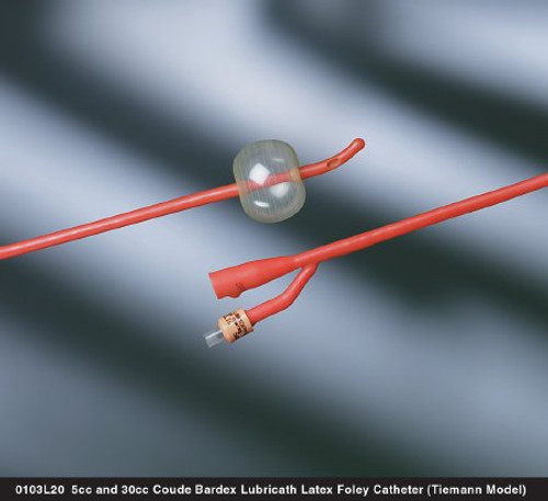 Foley Catheter Bardex Lubricath 2-Way Coude Tip 30 cc Balloon 16 Fr. Hydrophilic Polymer Coated Latex 0103L16 Each/1