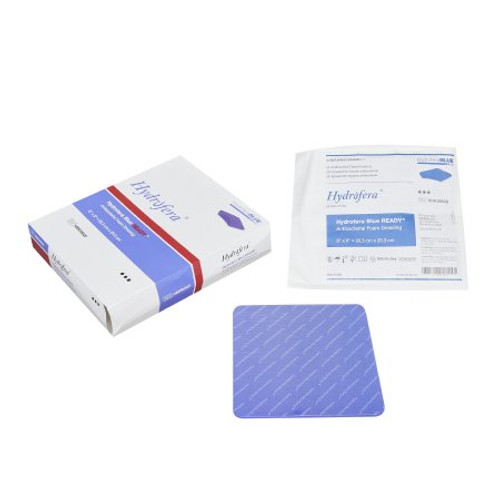 Antimicrobial Foam Dressing Hydrofera Blue Ready 8 X 8 Inch Square Non-Adhesive without Border Sterile HBRS8820 Each/1