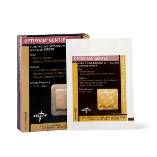 Silicone Foam Dressing Optifoam Gentle 3 X 3 Inch Square Adhesive with Border Sterile MSC2033EP Each/1