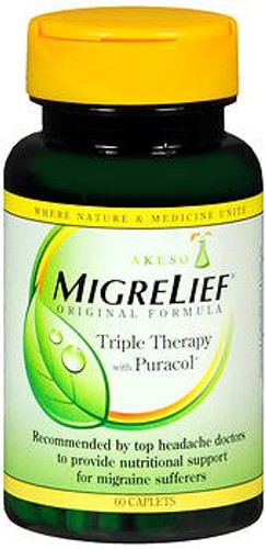 Migraine Relief Supplement Migrelief 400 mg / 360 mg /100 mg Strength Caplet 60 per Bottle 1292127 BT/1