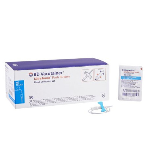 BD Vacutainer UltraTouch Push Button Blood Collection Set 25 Gauge 3/4 Inch Needle Length Safety Needle 12 Inch Tubing Sterile 367363 Box/50