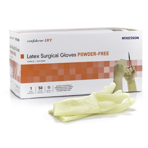 Surgical Glove McKesson Confiderm LWT Sterile Yellow Powder Free Latex Hand Specific Textured Fingertips Not Chemo Approved Size 7.5 14-34075 Pair/1