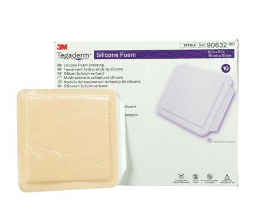 Silicone Foam Dressing 3M Tegaderm 4 X 4.25 Inch Square Silicone Adhesive Without Border Sterile 90631 Case/40