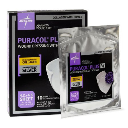 Collagen Dressing with Silver Puracol Plus AG 4 X 4 Inch Square Sterile MSC8744EP Box/10