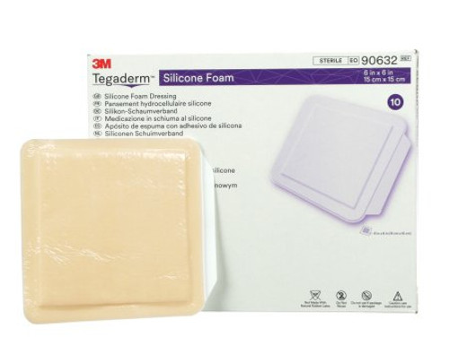 Silicone Foam Dressing 3M Tegaderm 6 X 6 Inch Square Silicone Adhesive Without Border Sterile 90632 Each/1