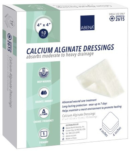 Calcium Alginate Dressing Abena 4 X 4 Inch Square Calcium Alginate Sterile 2615 Case/100
