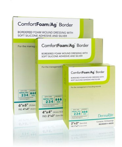 Foam Dressing with Silver ComfortFoam/Ag Border 2 X 2 Inch Square Sterile 48220 Each/1