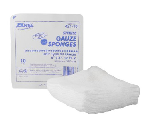 USP Type VII Gauze Sponge Dukal Cotton 12-Ply 8 X 4 Inch Rectangle Sterile 421-10 Each/10