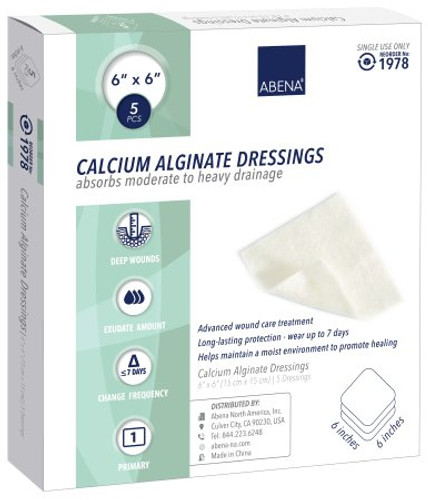 Calcium Alginate Dressing Abena 6 X 6 Inch Square Calcium Alginate Sterile 1978 Carton/5