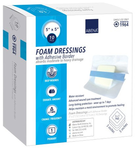 Foam Dressing Abena 5 X 5 Inch Square Adhesive with Border Sterile 1964 Case/100