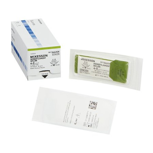 Suture with Needle McKesson Nonabsorbable Black Monofilament Nylon Size 4-0 18 Inch Suture 1-Needle 19 mm 3/8 Circle Reverse Cutting Needle S662GX Box/12