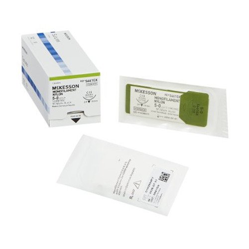 Suture with Needle McKesson Nonabsorbable Black Monofilament Nylon Size 5-0 18 Inch Suture 1-Needle 19 mm 3/8 Circle Reverse Cutting Needle S661GX Box/12
